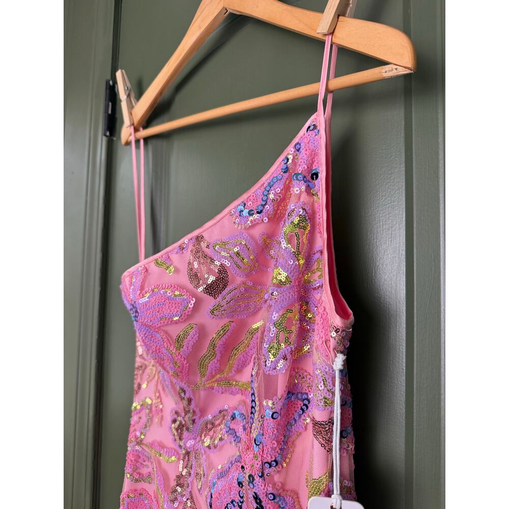 NWT Saylor Isa Floral Sequin Sparkle One Shoulder Midi Dress Pink Multi Small - Picture 3 of 8